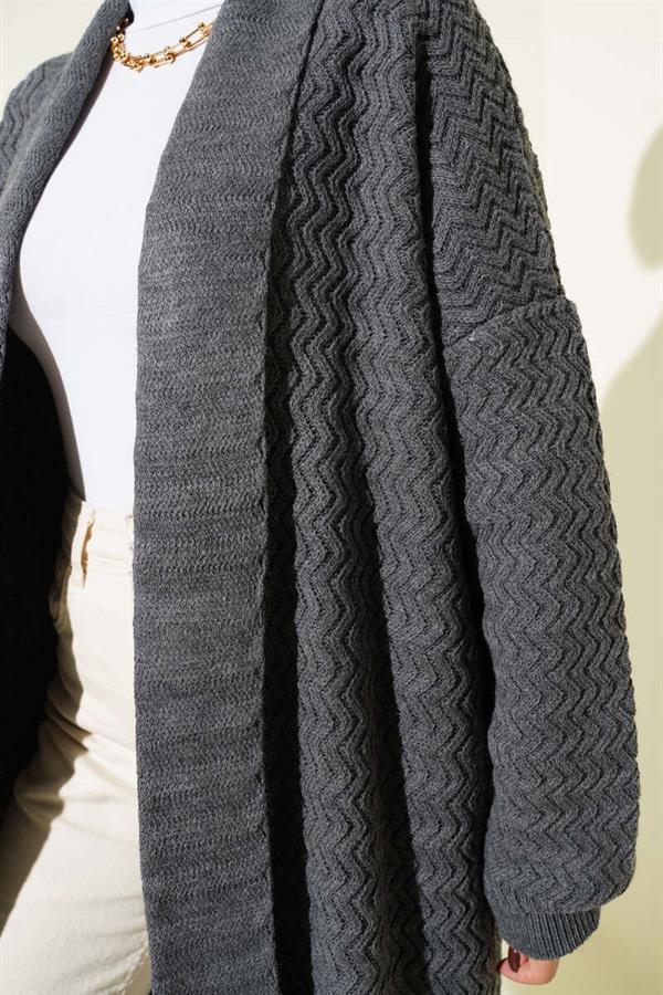 Zigzag Embossed Knitwear Long Cardigan Smoke