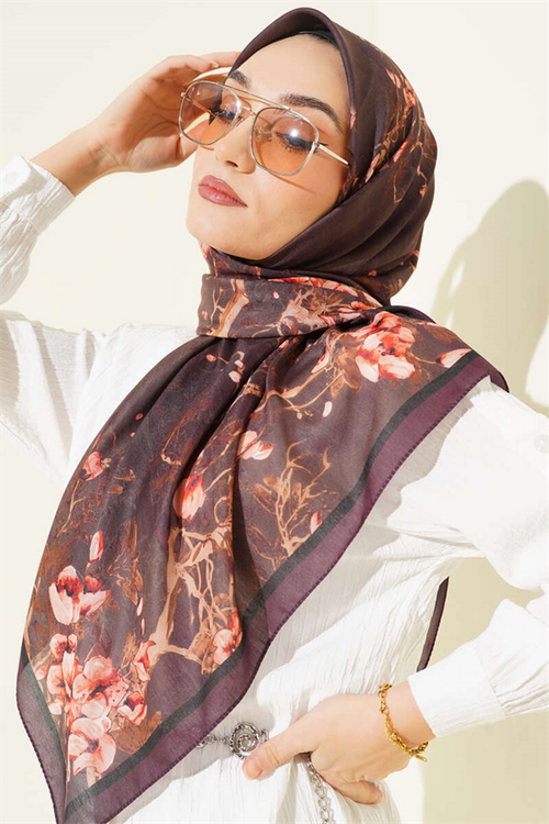 120 cm Floral Soft Scarf, Plum