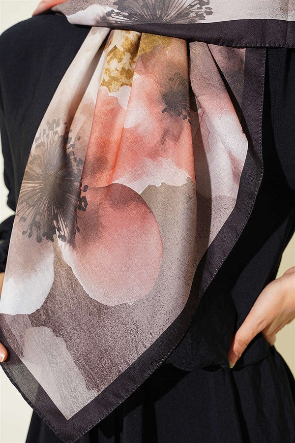 120 cm Flower Pattern Scarf Dark Brown