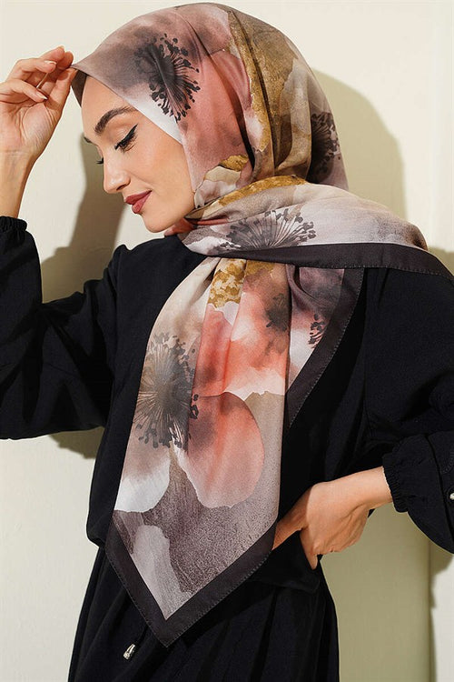 120 cm Flower Pattern Scarf Dark Brown