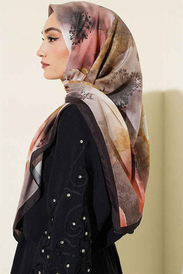 120 cm Flower Pattern Scarf Dark Brown
