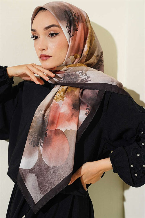 120 cm Flower Pattern Scarf Dark Brown