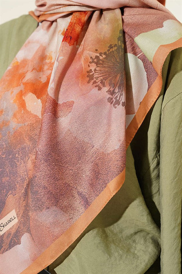 120 cm Flower Pattern Scarf, Camel