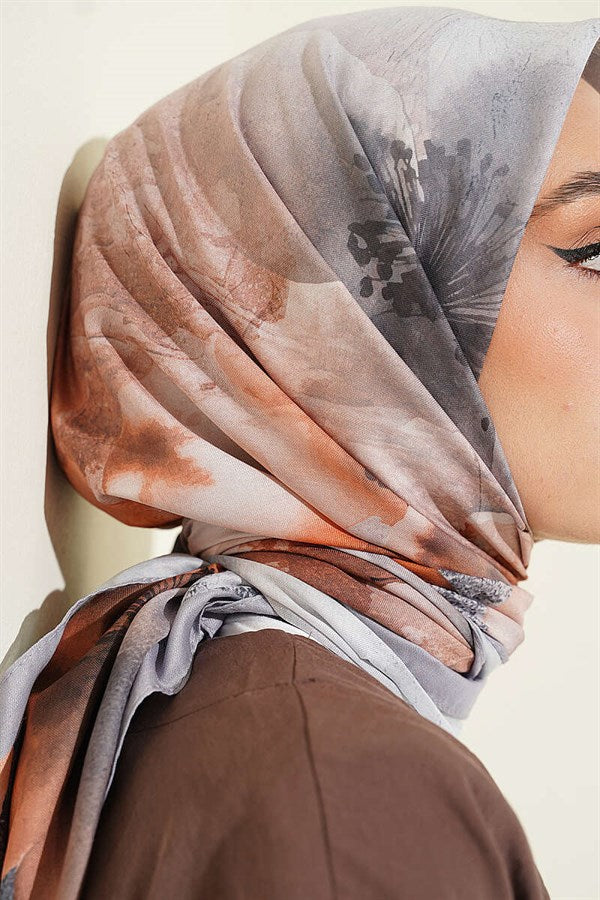 120 cm Flower Pattern Scarf, Grey