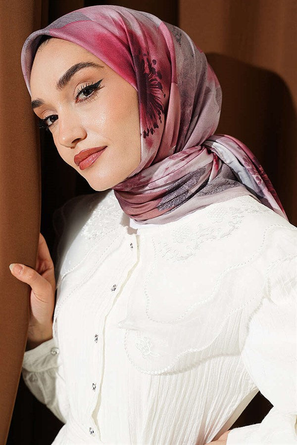120 cm Flower Pattern Scarf, Rose Pink