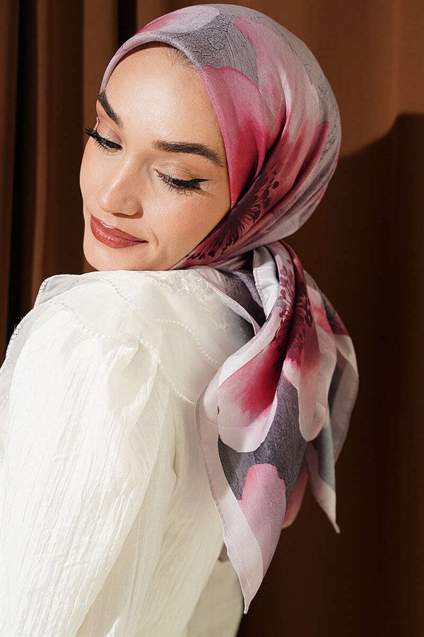 120 cm Flower Pattern Scarf, Rose Pink