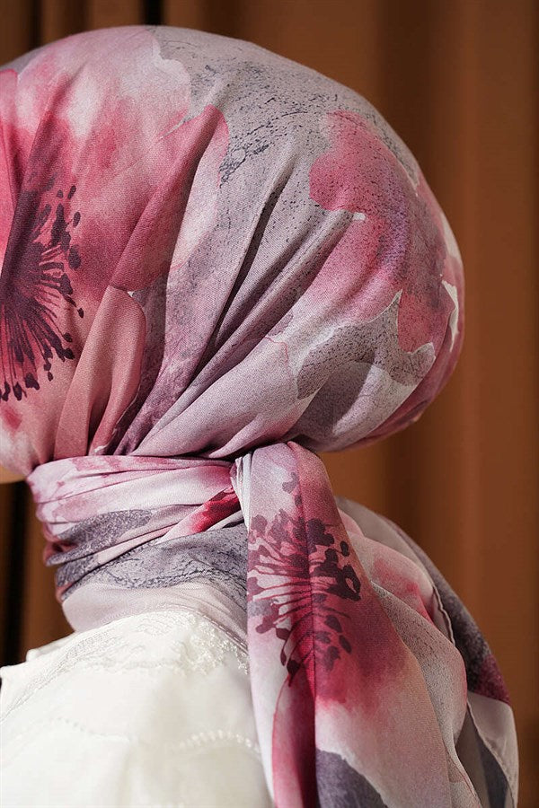 120 cm Flower Pattern Scarf, Rose Pink