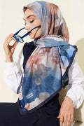 120 cm Flower Pattern Scarf, Navy Blue