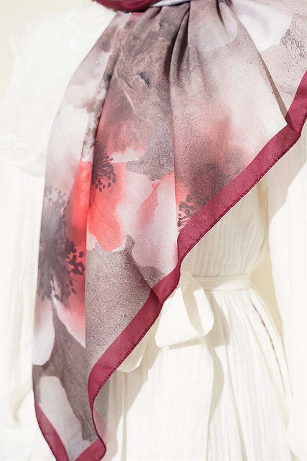 120 cm Flower Pattern Scarf, Plum