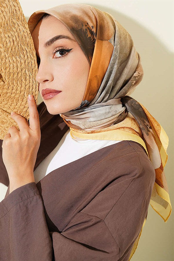 120 cm Flower Pattern Scarf Yellow