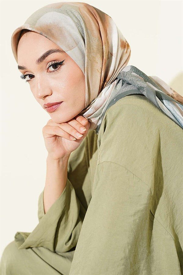 120 cm Flower Pattern Scarf Emerald