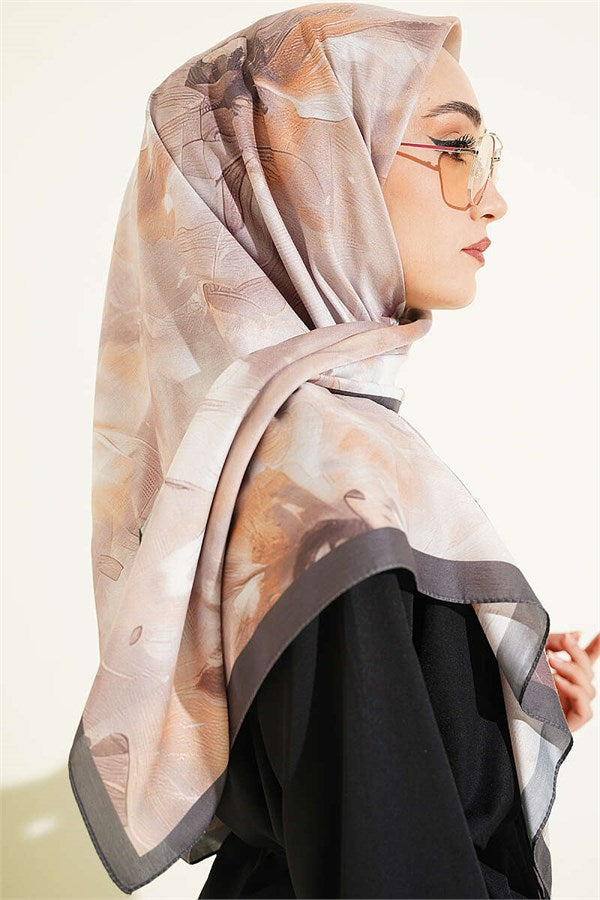 120 cm Pastel Flora Scarf, Smoke Grey