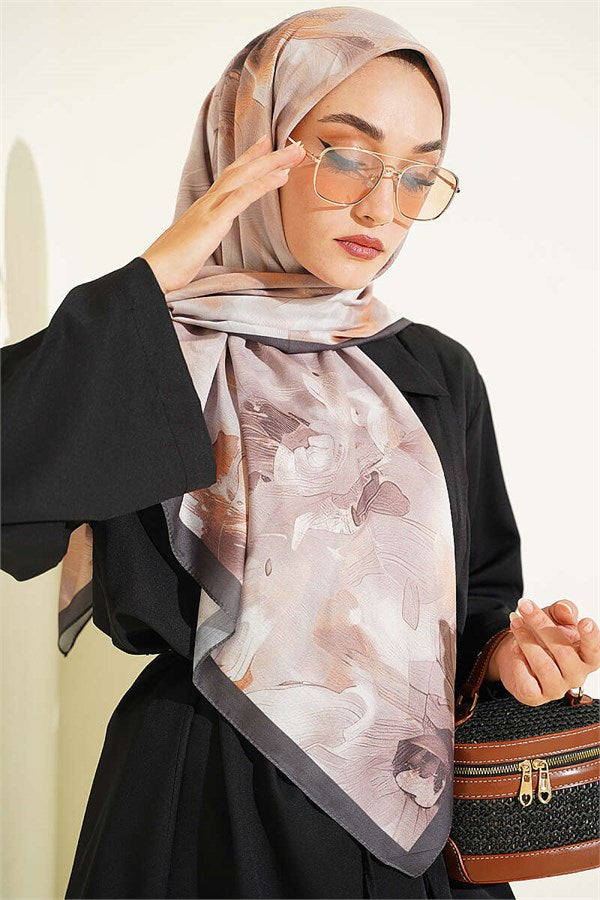 120 cm Pastel Flora Scarf, Smoke Grey