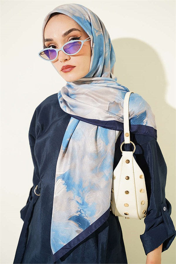 120 cm Pastel Flora Scarf Navy Blue