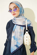 120 cm Pastel Flora Scarf Navy Blue