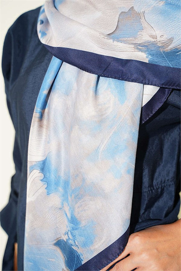120 cm Pastel Flora Scarf Navy Blue