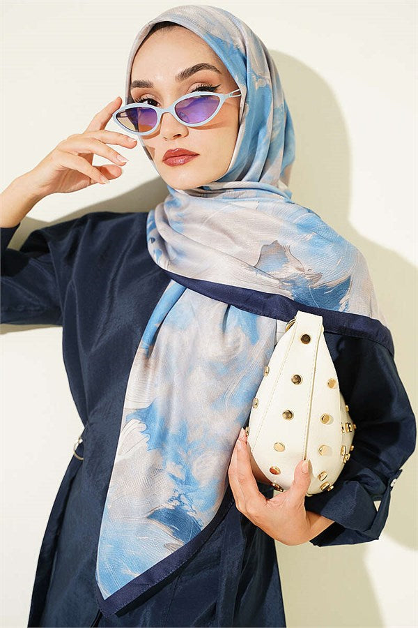 120 cm Pastel Flora Scarf Navy Blue