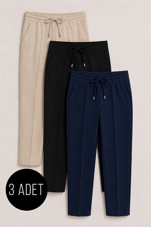 3-Piece Assortment of Slim-Fit Trousers with Elastic Waistband (5)