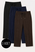 Assorted Set of 3 Slim-Fit Trousers with Elastic Waistband