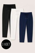 Assorted Set of 3 Elastic Waist Slim-Fit Trousers (6 pieces)