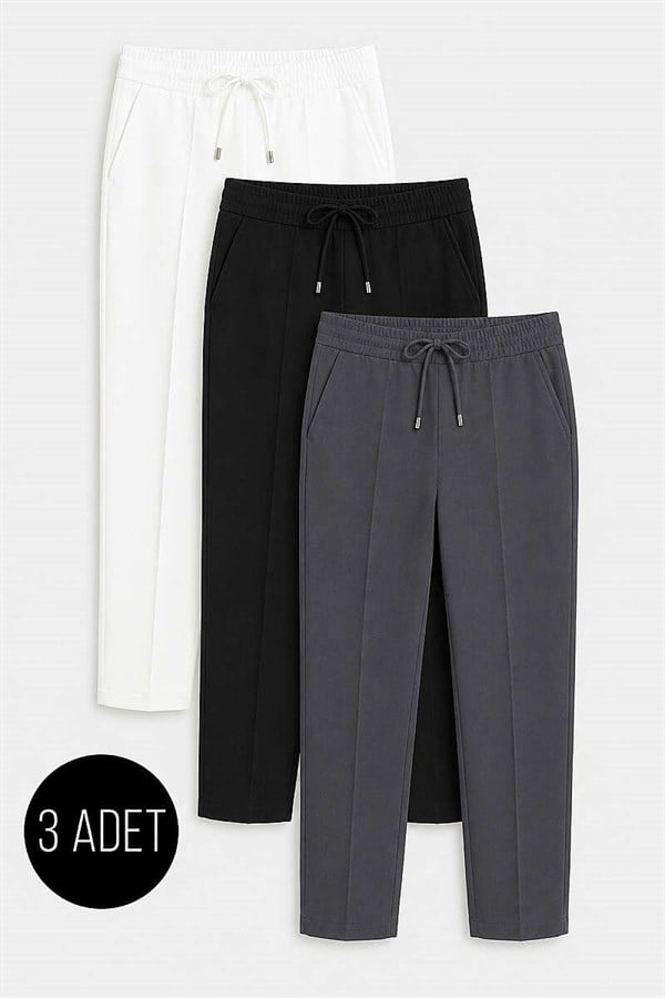 3-Piece Assortment of Slim-Fit Trousers with Elastic Waistband (Pack 2)