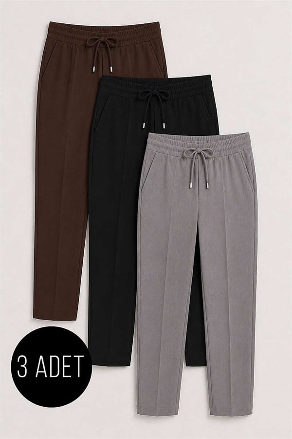 3-Piece Assortment of Slim-Fit Trousers with Elastic Waistband (7)