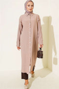 Tree Bark Slit Detail Long Shirt Beige