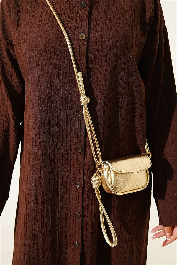 Long Shirt with Tree Bark Slit Detail, Brown
