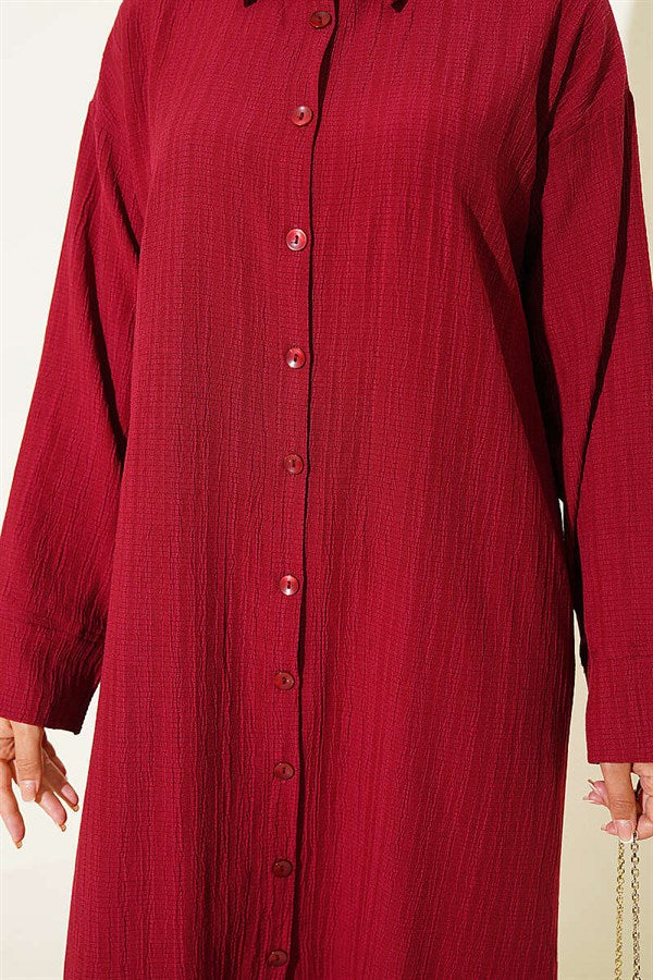 Tree Bark Slit Detail Long Shirt Burgundy