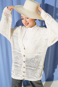Wooden Buttoned Openwork Knit Cardigan, Ecru