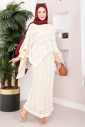 Openwork Blouse Skirt Knit 2 Piece Set, Ecru