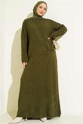 Two-Piece Knitted Set with Openwork Skirt, Khaki