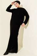 Openwork Skirt and Knit 2 Piece Set, Black