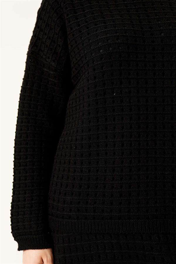 Openwork Skirt and Knit 2 Piece Set, Black