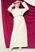 Two-Piece Knitted Set with Openwork Skirt in Stone