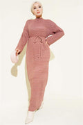 Openwork Knit Dress with Rope Belt, Dusty Rose
