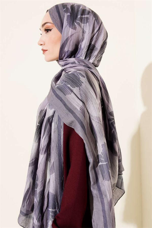 Watercolor Pattern Bamboo Crush Shawl Smoke Grey