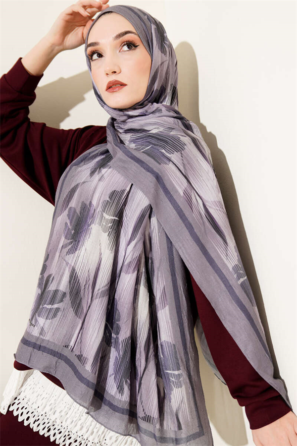 Watercolor Pattern Bamboo Crush Shawl Smoke Grey