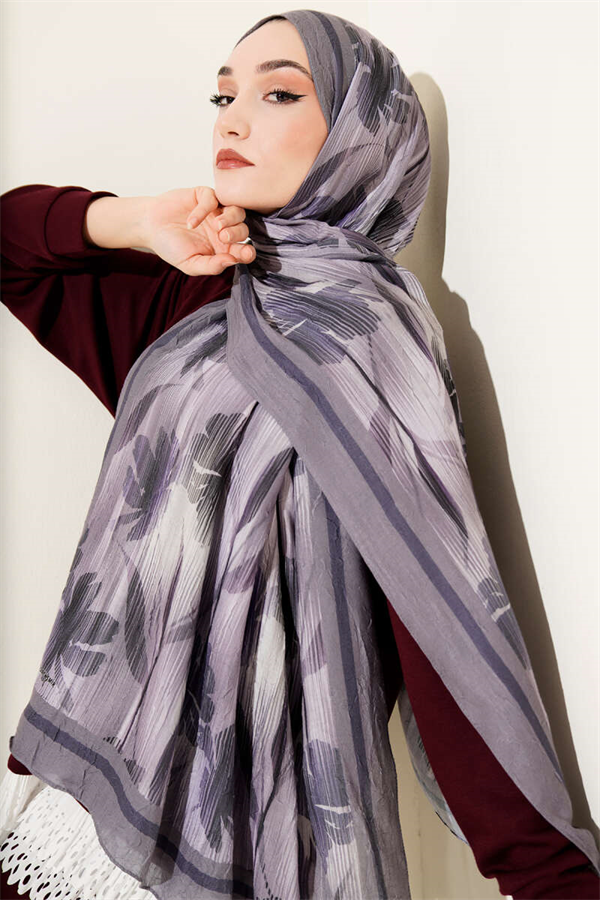 Watercolor Pattern Bamboo Crush Shawl Smoke Grey