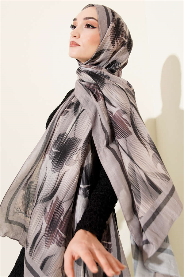 Watercolor Pattern Bamboo Crush Scarf Stone Grey