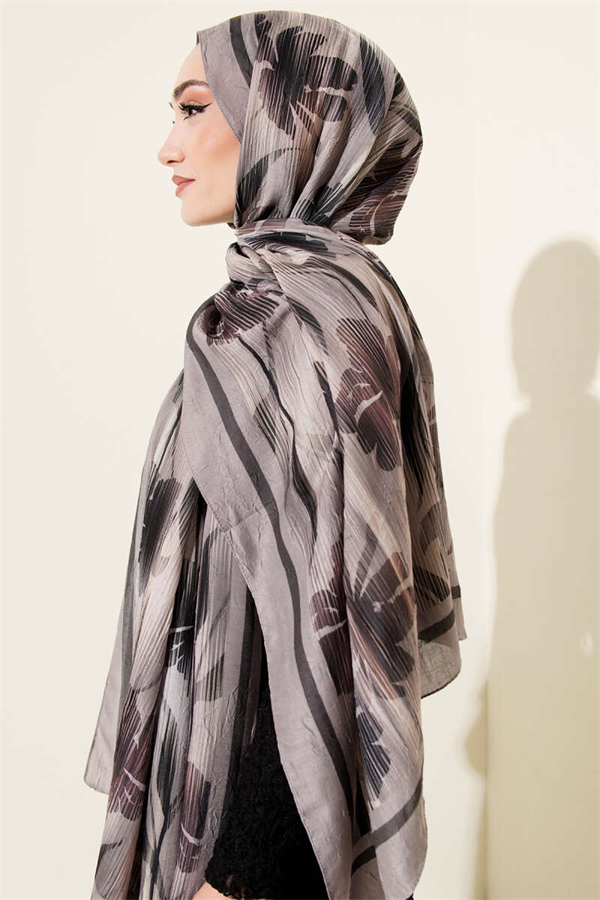 Watercolor Pattern Bamboo Crush Scarf Stone Grey