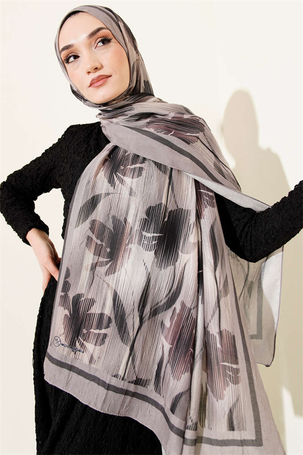 Watercolor Pattern Bamboo Crush Scarf Stone Grey