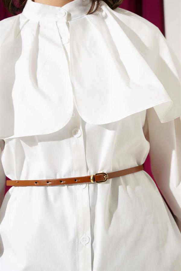 Poplin Shirt with Belt in Ecru
