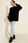 Soft Knit Tunic with Bottom Seam Black