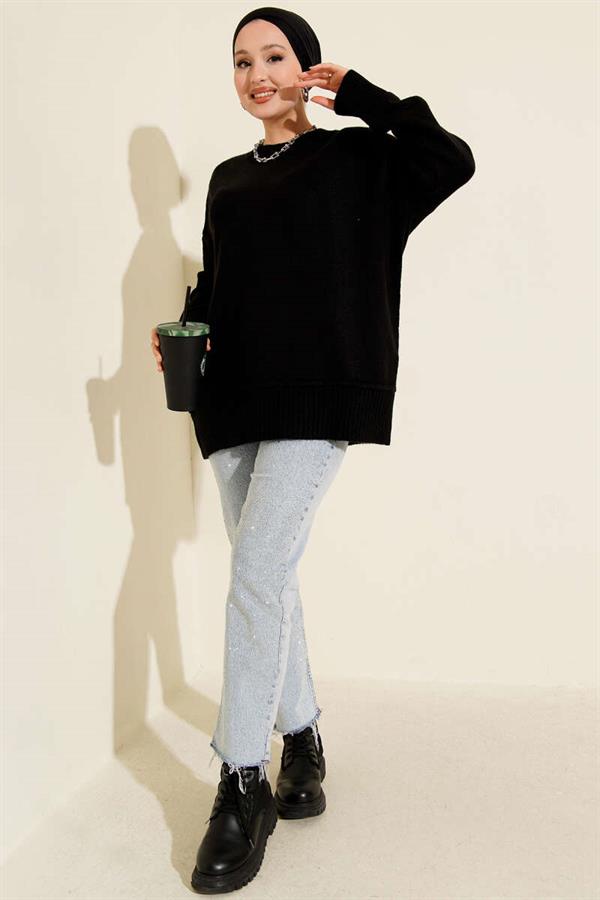 Soft Knit Tunic with Bottom Seam Black