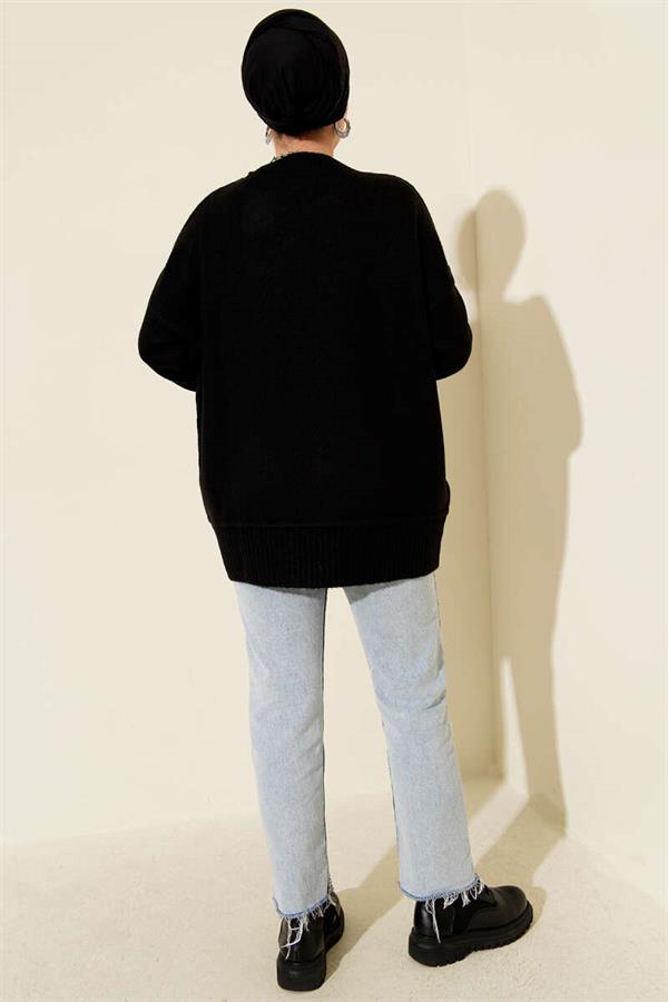 Soft Knit Tunic with Bottom Seam Black
