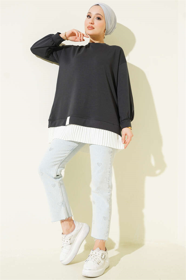 Bottom Pleated Loisha Tunic Anthracite