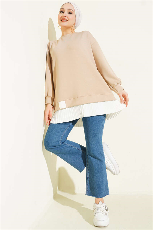Beige Pleated Loisha Tunic