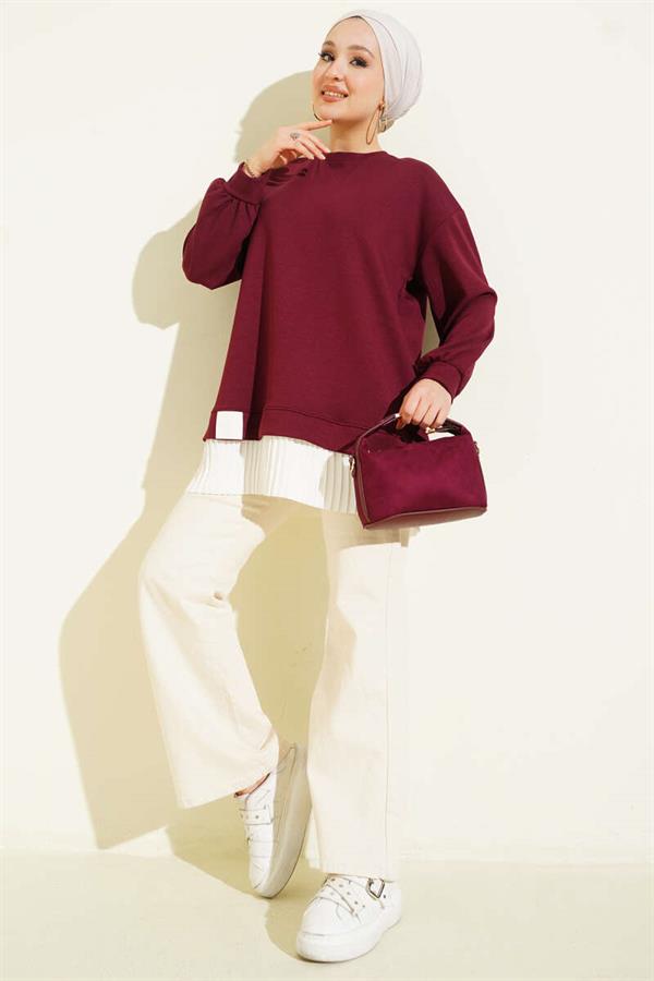 Bottom Pleated Loysha Tunic Claret Red