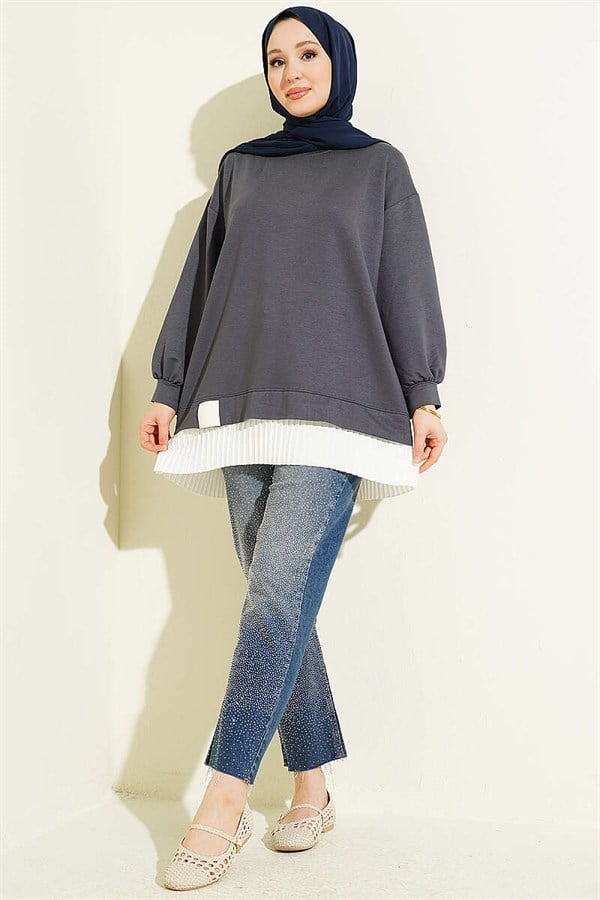 Pleated Loisha Tunic in Smoke Grey